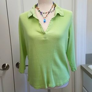 Denim & Co. Lime Green V-neck Top, Size Large